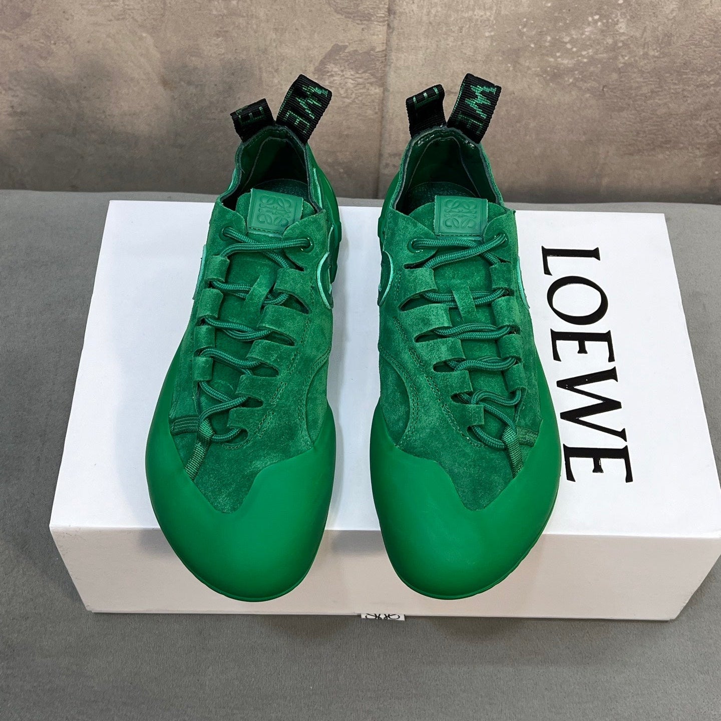 LOEWE 26S LACE UP SNEAKERS IN GREEN SUEDE AND RUBBER SOLE