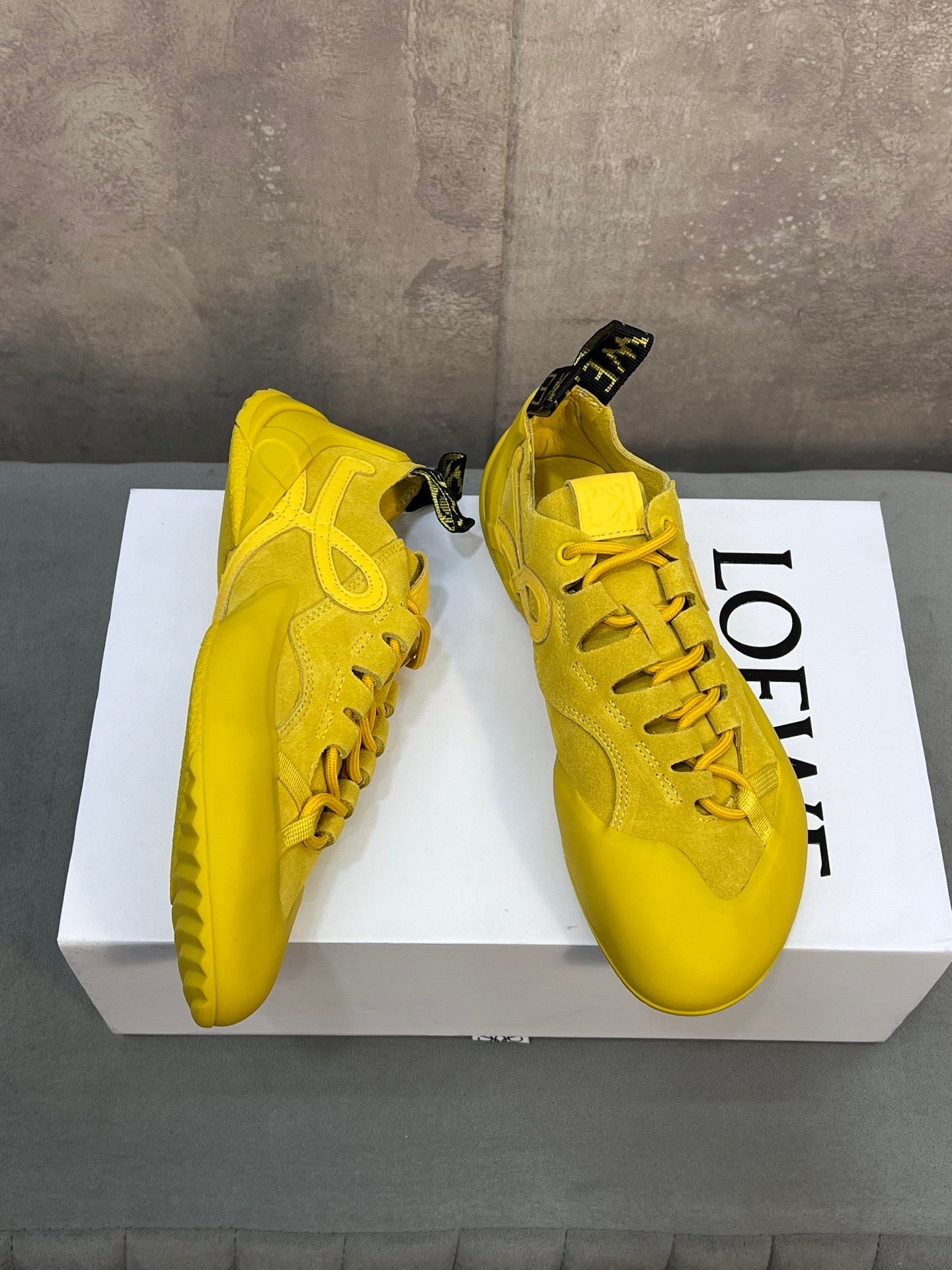 LOEWE 26S LACE UP SNEAKERS IN YELLOW SUEDE AND RUBBER SOLE