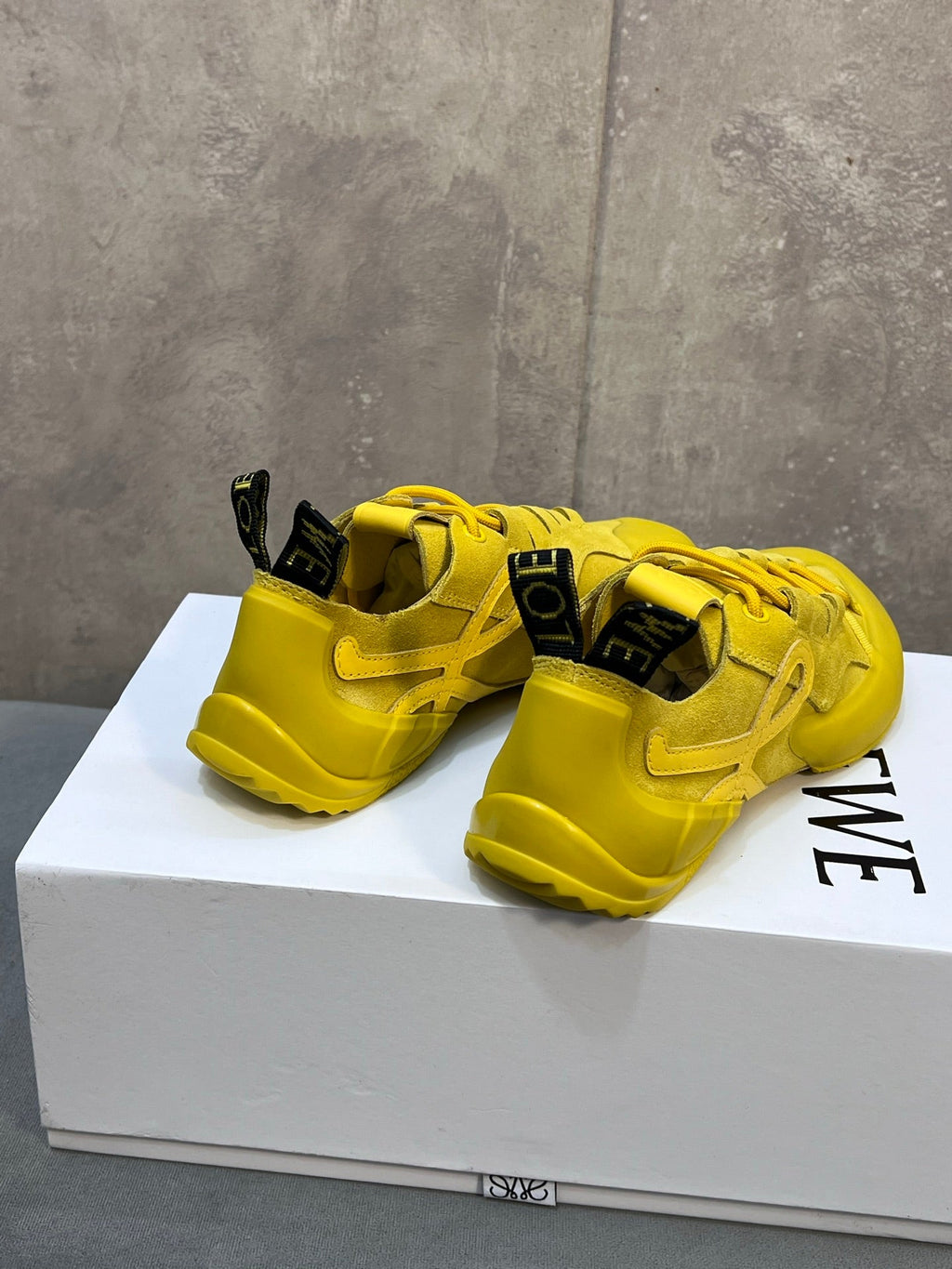 LOEWE 26S LACE UP SNEAKERS IN YELLOW SUEDE AND RUBBER SOLE