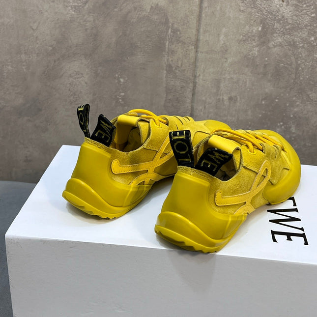 LOEWE 26S LACE UP SNEAKERS IN YELLOW SUEDE AND RUBBER SOLE
