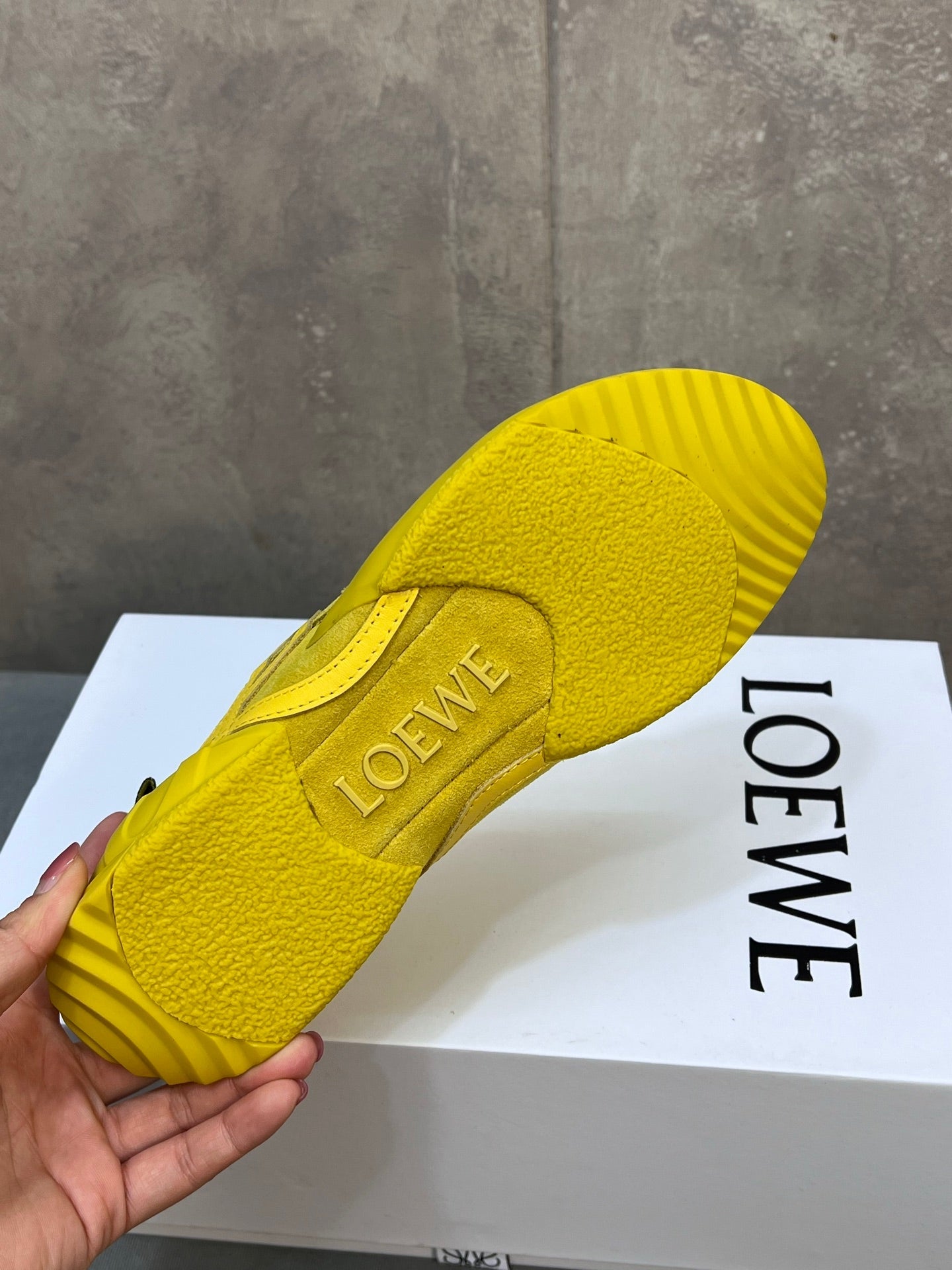 LOEWE 26S LACE UP SNEAKERS IN YELLOW SUEDE AND RUBBER SOLE