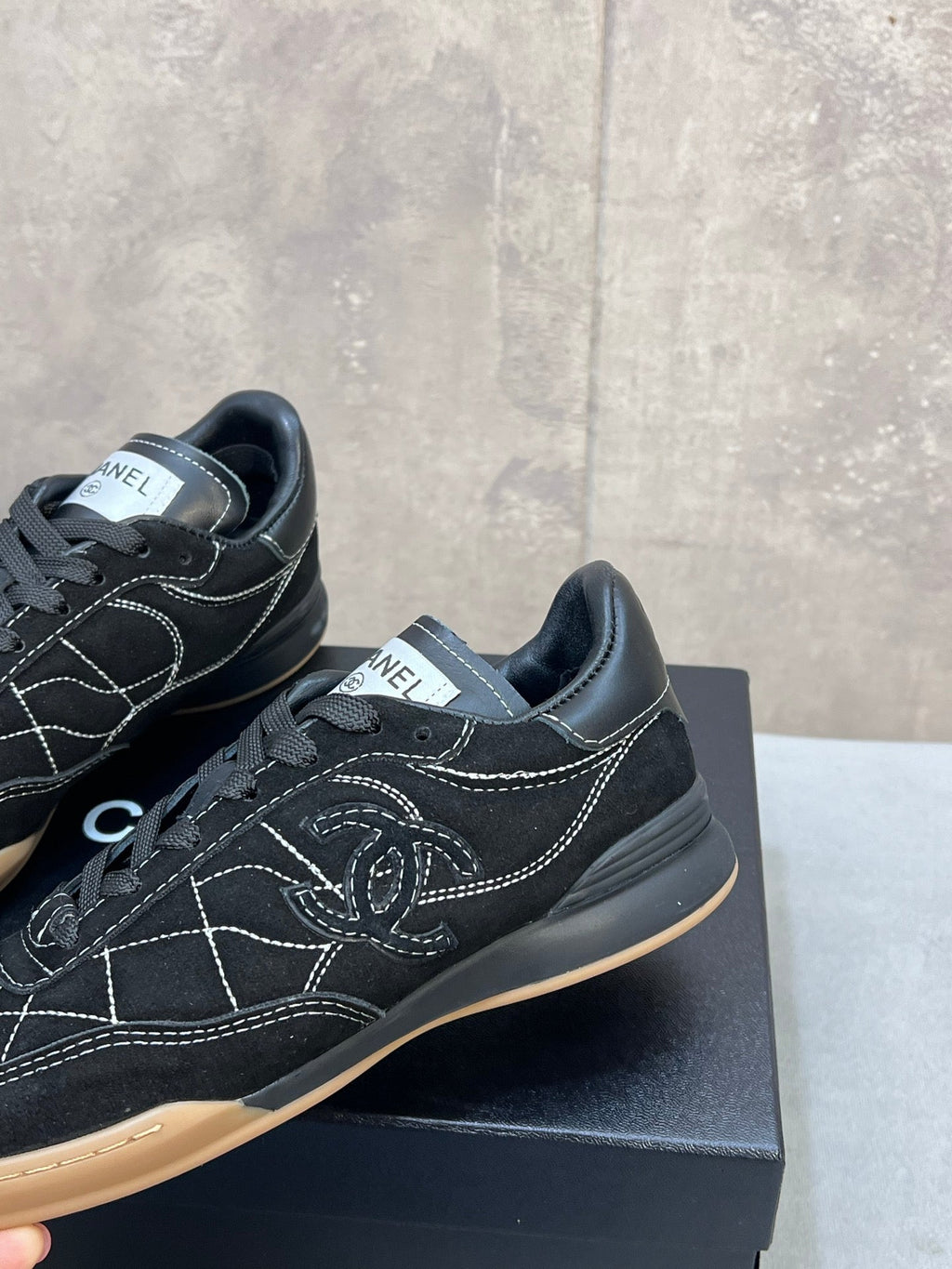 CHANEL 26S SNEAKERS IN BLACK SUEDE QUILTED CC LOGO
