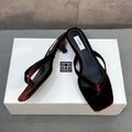 THE ROW 26S SQUARE TOE THONG KITTEN HEEL SANDALS 45MM IN RUST BROWN VELVET