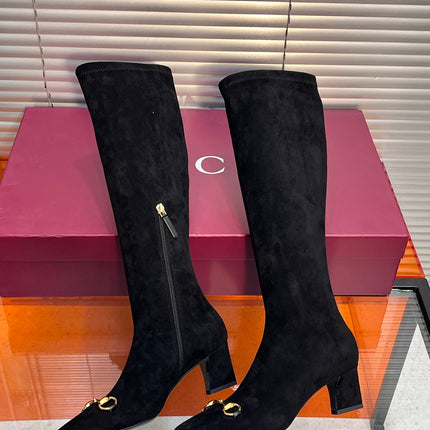 GUCCI 26S HORSEBIT KNEE-HIGH BOOTS 55 MM IN BLACK SUEDE
