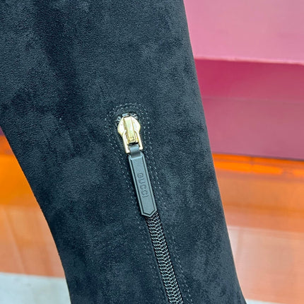 GUCCI 26S HORSEBIT KNEE-HIGH BOOTS 55 MM IN BLACK SUEDE