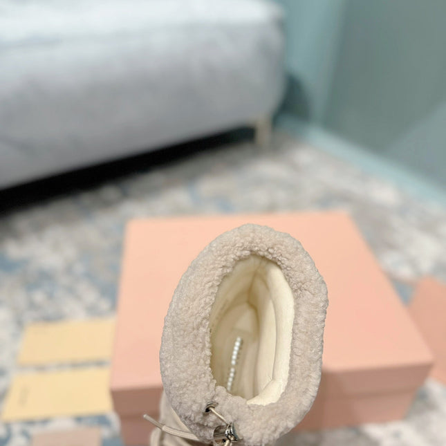 MIUMIU 26S ANKLE SNOW BOOTS IN BEIGE WOOL