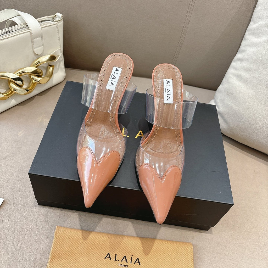 ALAIA 26S HIGH-HEEL WEDGE MULES 95 MM IN LIGHT BROWN GLOSSY CALFSKIN
