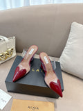 ALAIA 26S HIGH-HEEL WEDGE MULES 95 MM IN DARK RED GLOSSY CALFSKIN