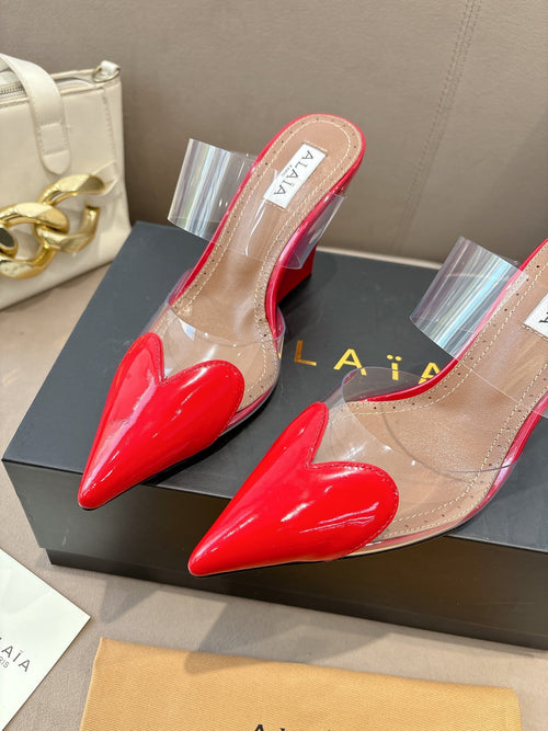 ALAIA 26S HIGH-HEEL WEDGE MULES 95 MM IN RED GLOSSY CALFSKIN