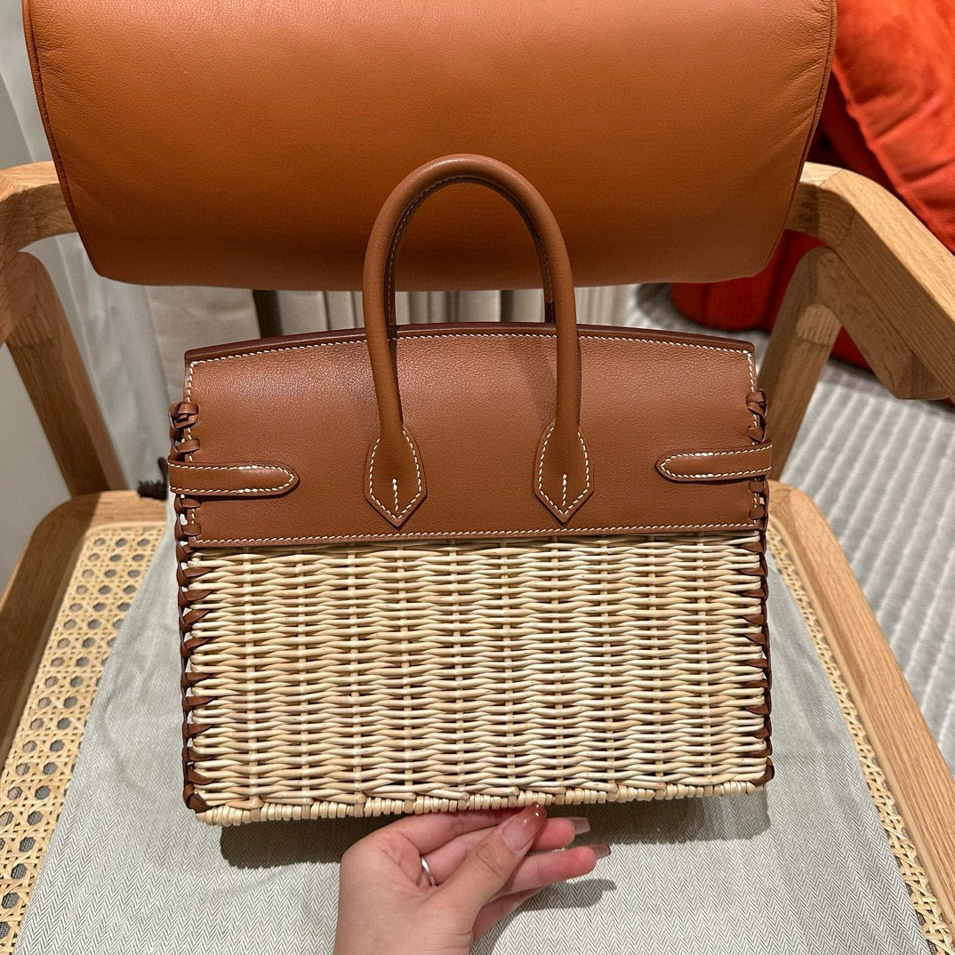 HM BIRKIN PICNIC 25 CM IN CAMEL CALFSKIN SILVER HARDWARE