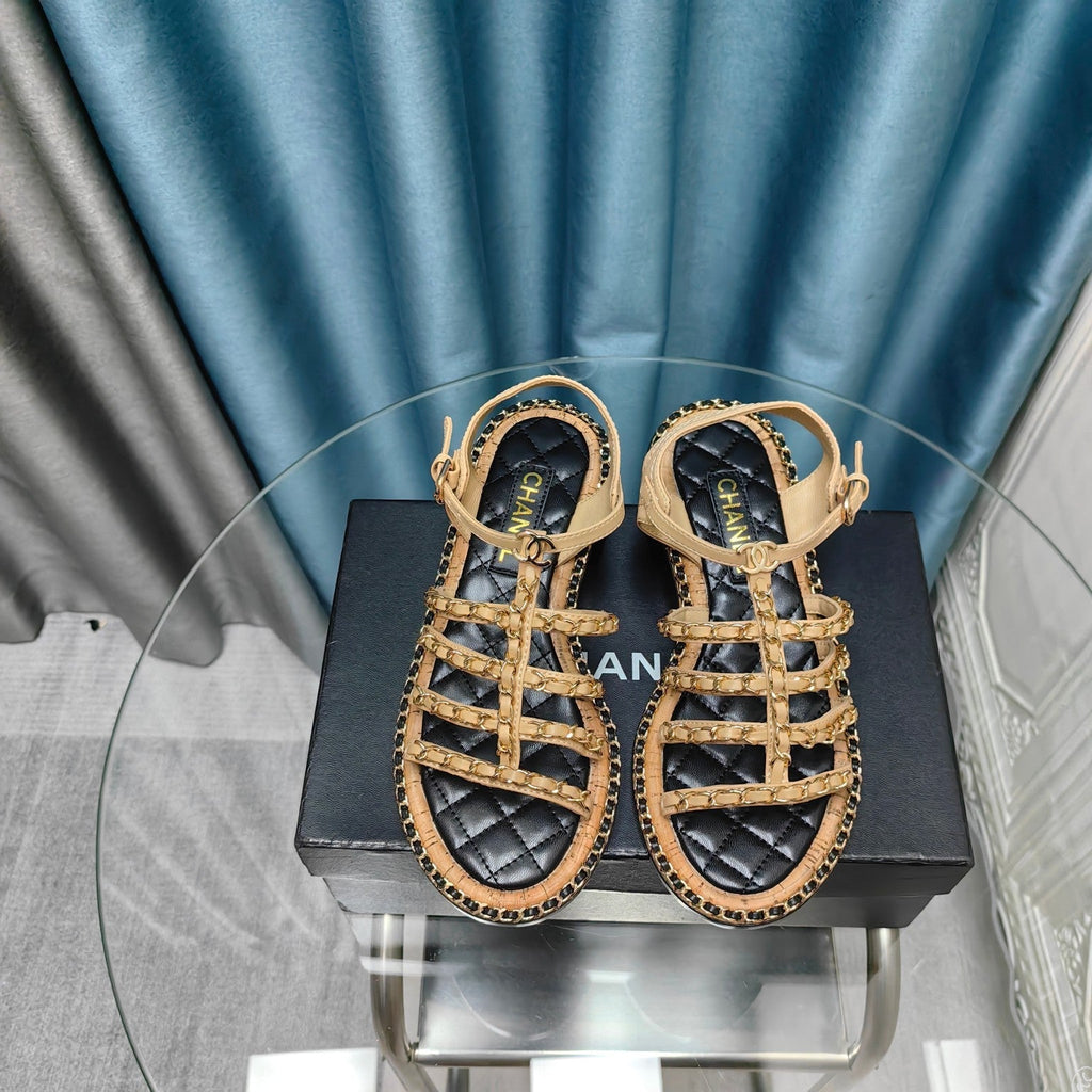 HIGH SANDALS WITH THREE STRAPS IN DARK CREAM CALFSKIN