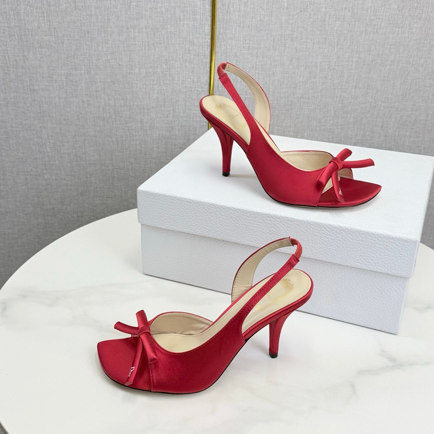 DIOR 26S HIGH-HEEL BACK-STRAP SHOES IN DARK RED SATIN