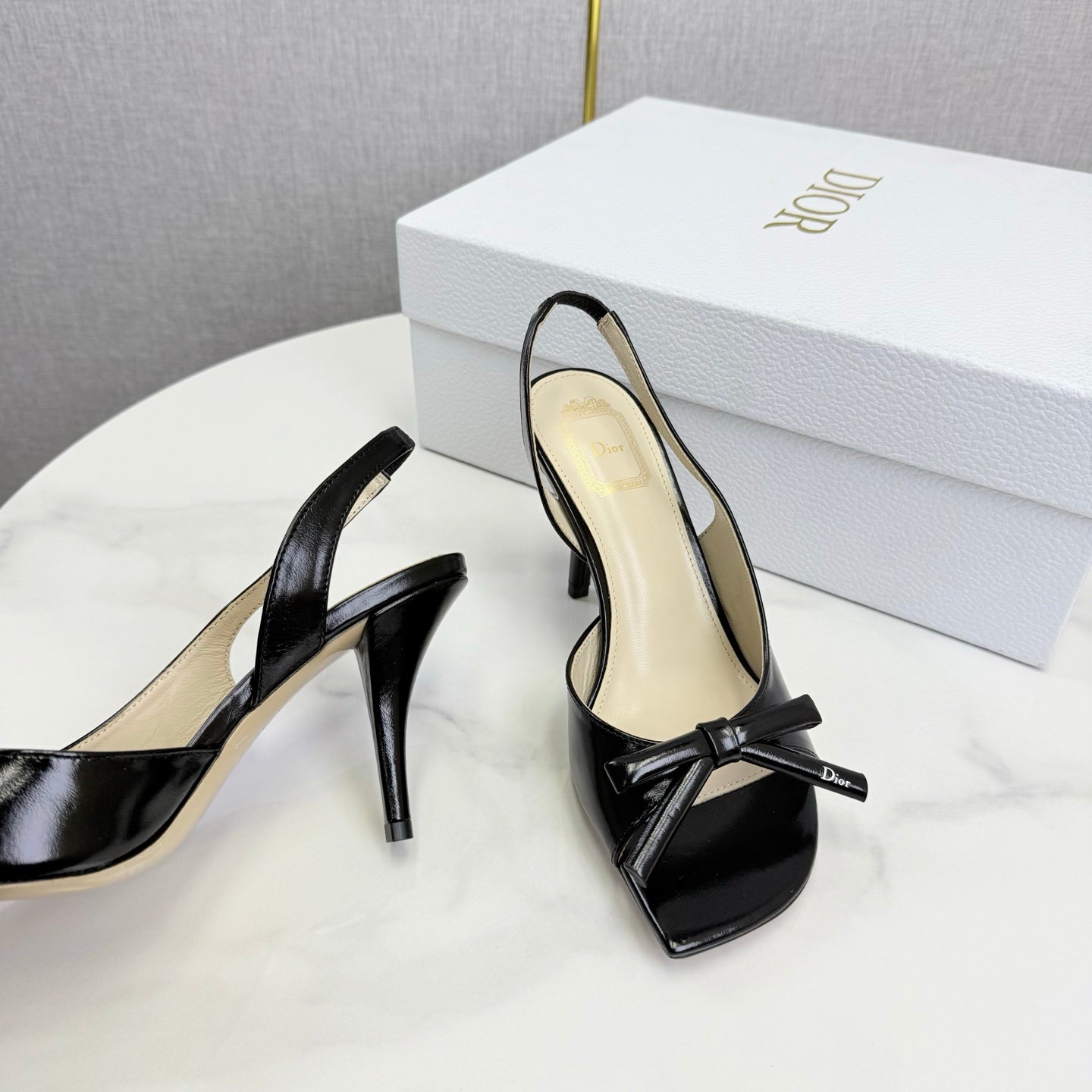 DIOR 26S HIGH-HEEL BACK-STRAP SHOES IN BLACK CALFSKIN