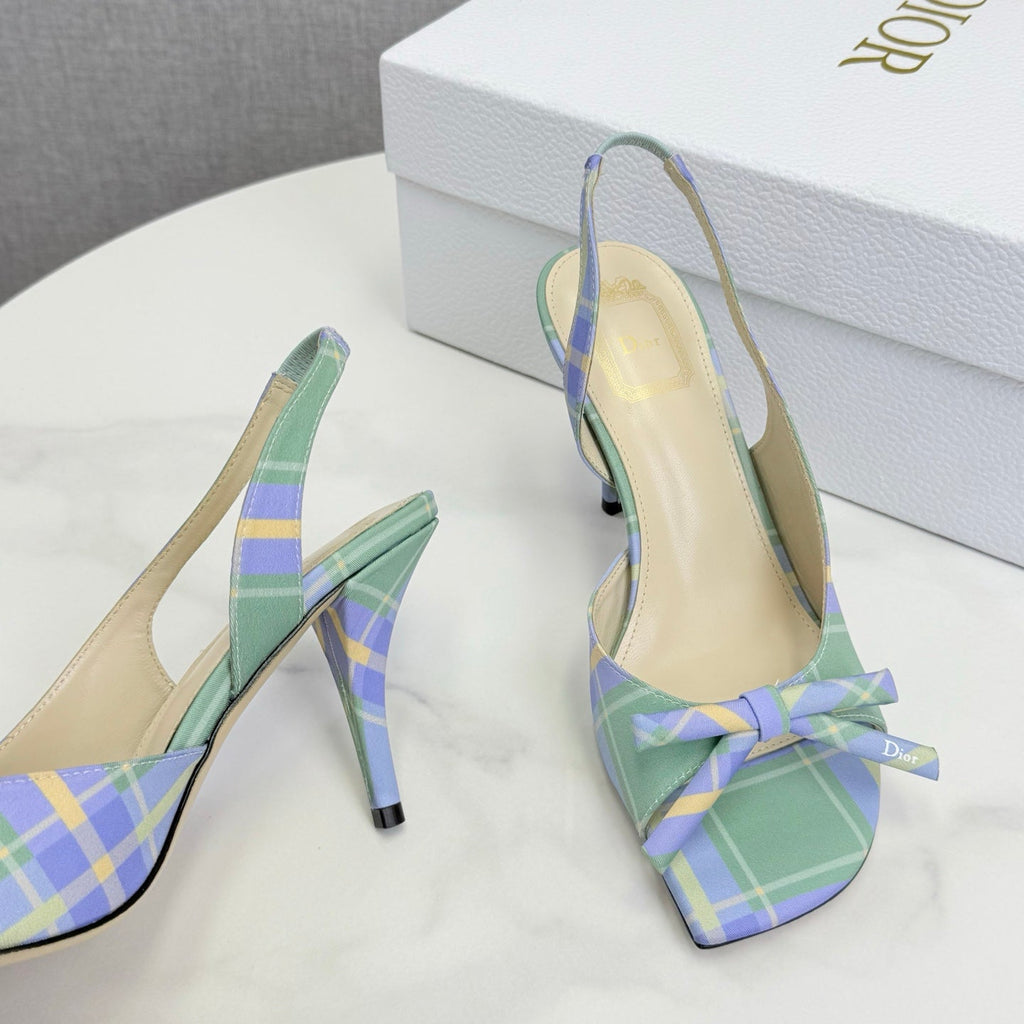 DIOR 26S HIGH-HEEL BACK-STRAP SHOES IN LIGHT LAVENDER AND SAGE GREEN FABRIC