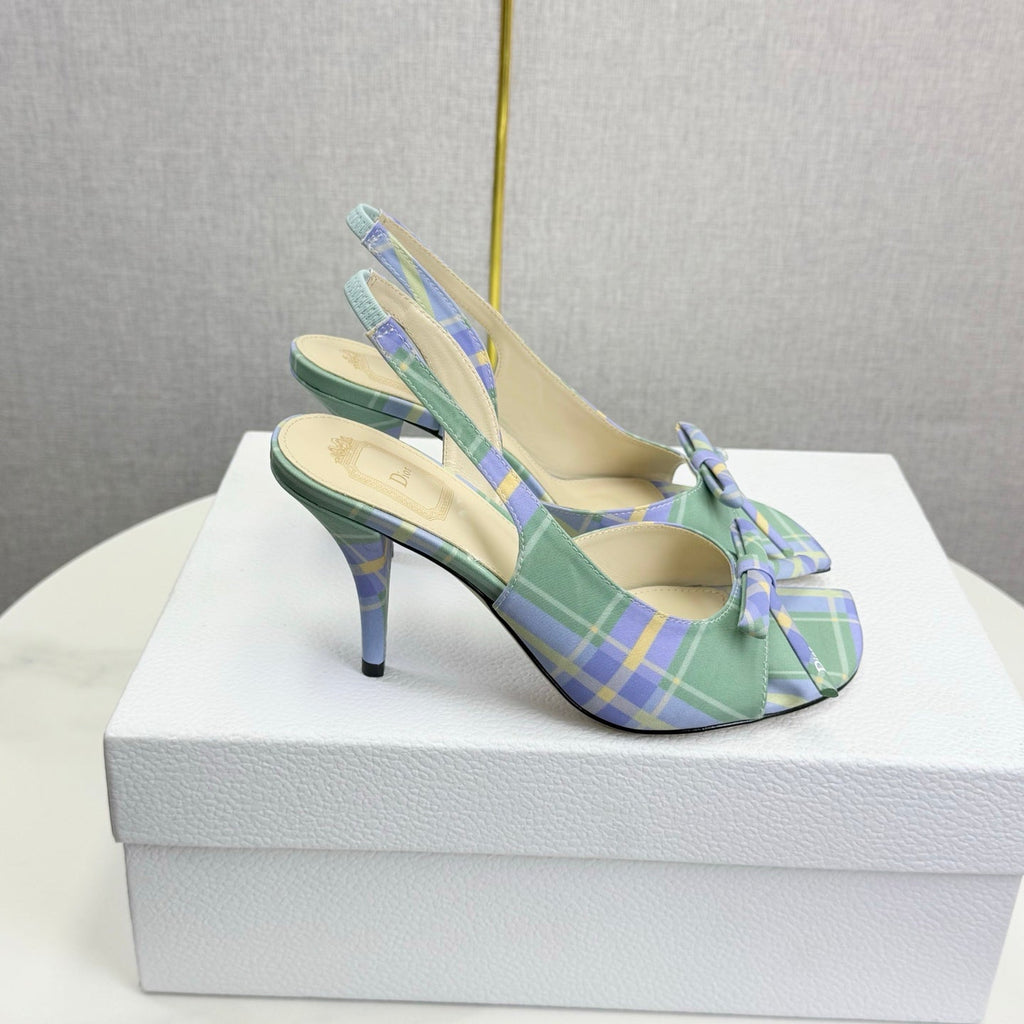 DIOR 26S HIGH-HEEL BACK-STRAP SHOES IN LIGHT LAVENDER AND SAGE GREEN FABRIC