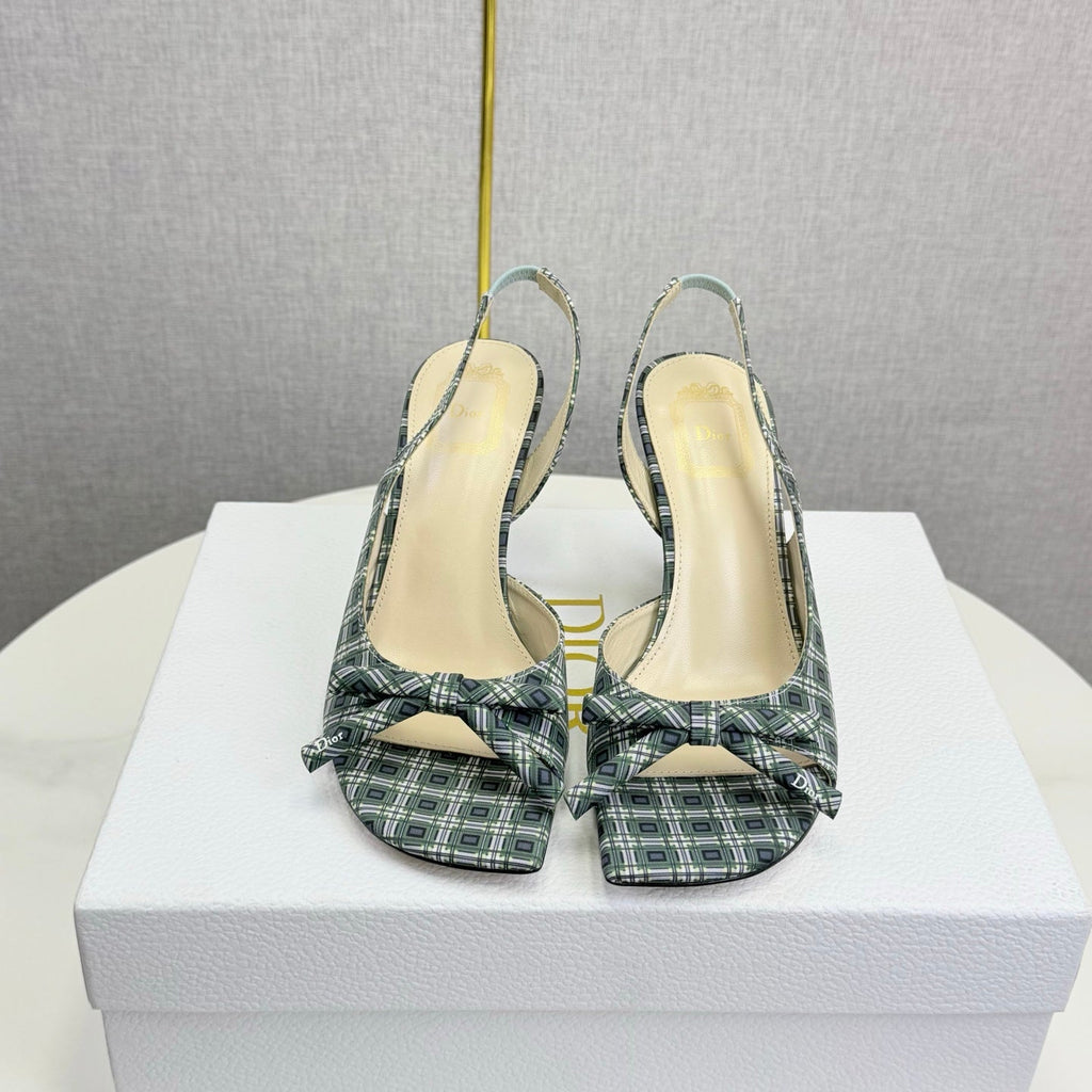 DIOR 26S HIGH-HEEL BACK-STRAP SHOES FABRIC WITH PLAID PATTERN