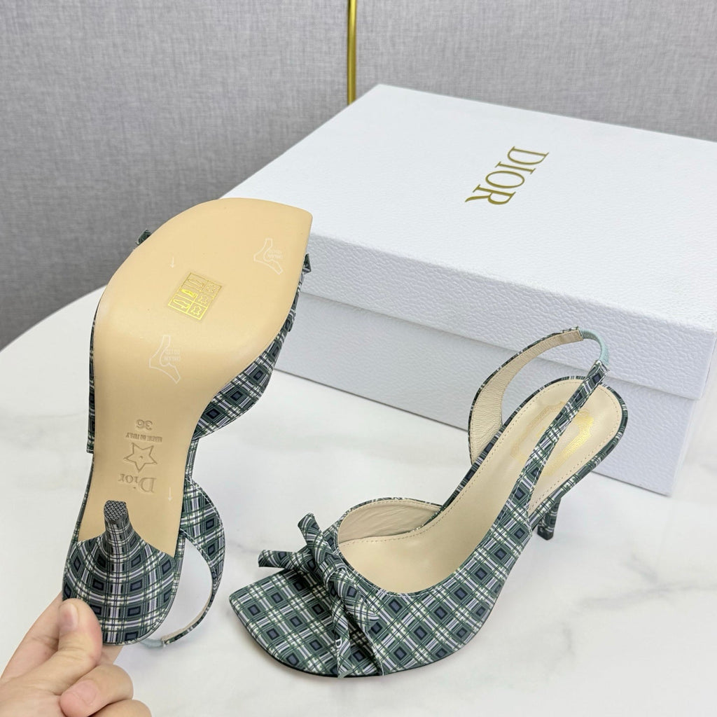 DIOR 26S HIGH-HEEL BACK-STRAP SHOES FABRIC WITH PLAID PATTERN