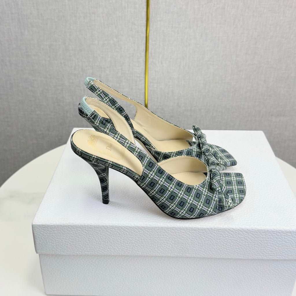 DIOR 26S HIGH-HEEL BACK-STRAP SHOES FABRIC WITH PLAID PATTERN