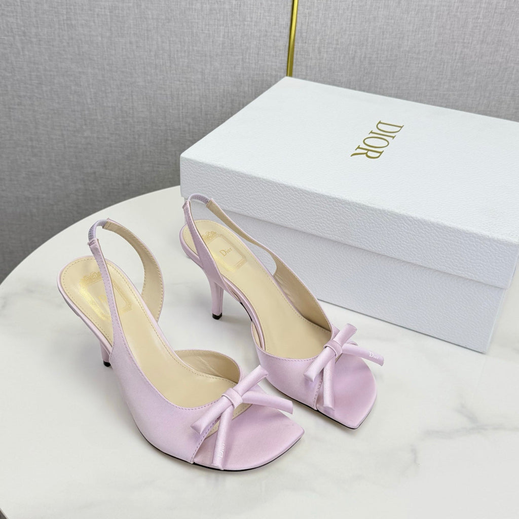 DIOR 26S HIGH-HEEL BACK-STRAP SHOES IN PALE DUSTY PINK SATIN