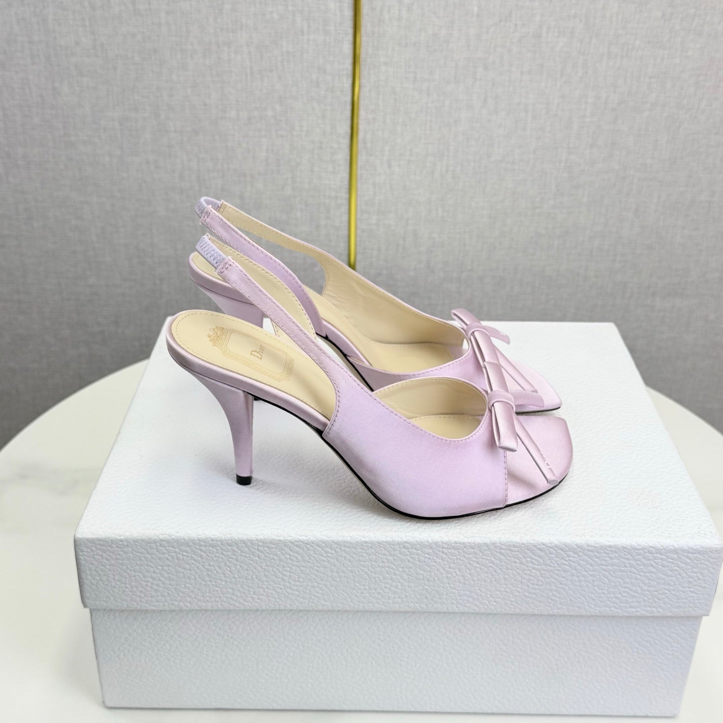 DIOR 26S HIGH-HEEL BACK-STRAP SHOES IN PALE DUSTY PINK SATIN