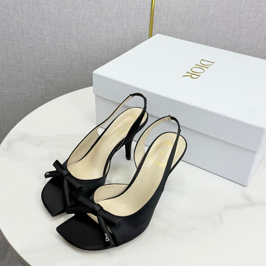 DIOR 26S HIGH-HEEL BACK-STRAP SHOES IN BLACK SATIN