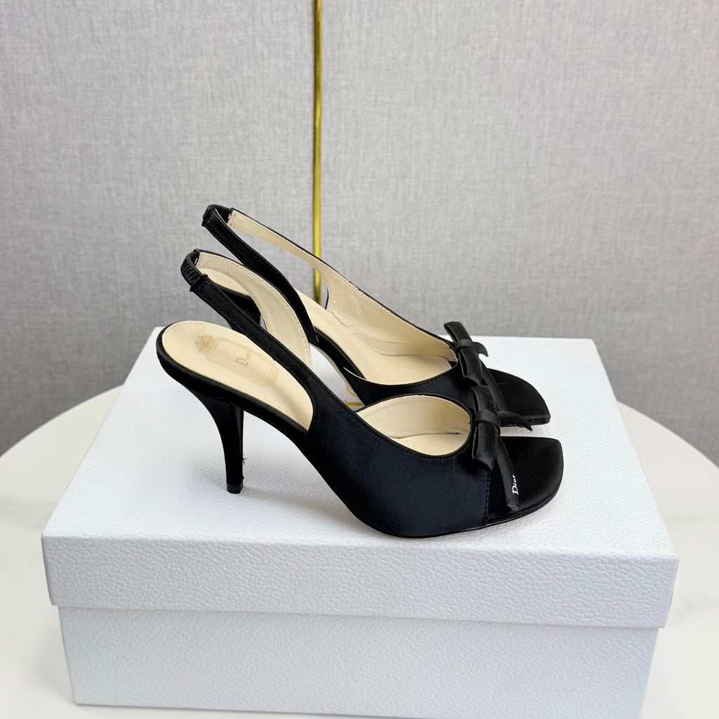 DIOR 26S HIGH-HEEL BACK-STRAP SHOES IN BLACK SATIN