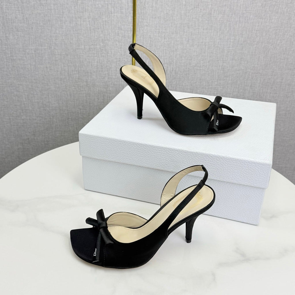 DIOR 26S HIGH-HEEL BACK-STRAP SHOES IN BLACK SATIN
