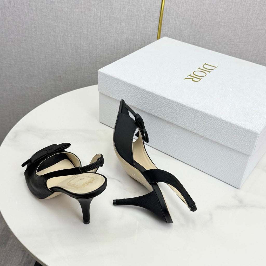 DIOR 26S HIGH-HEEL BACK-STRAP SHOES IN BLACK SATIN