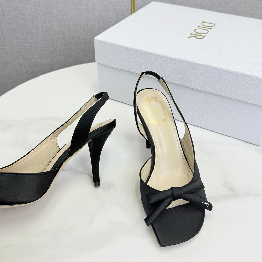 DIOR 26S HIGH-HEEL BACK-STRAP SHOES IN BLACK SATIN