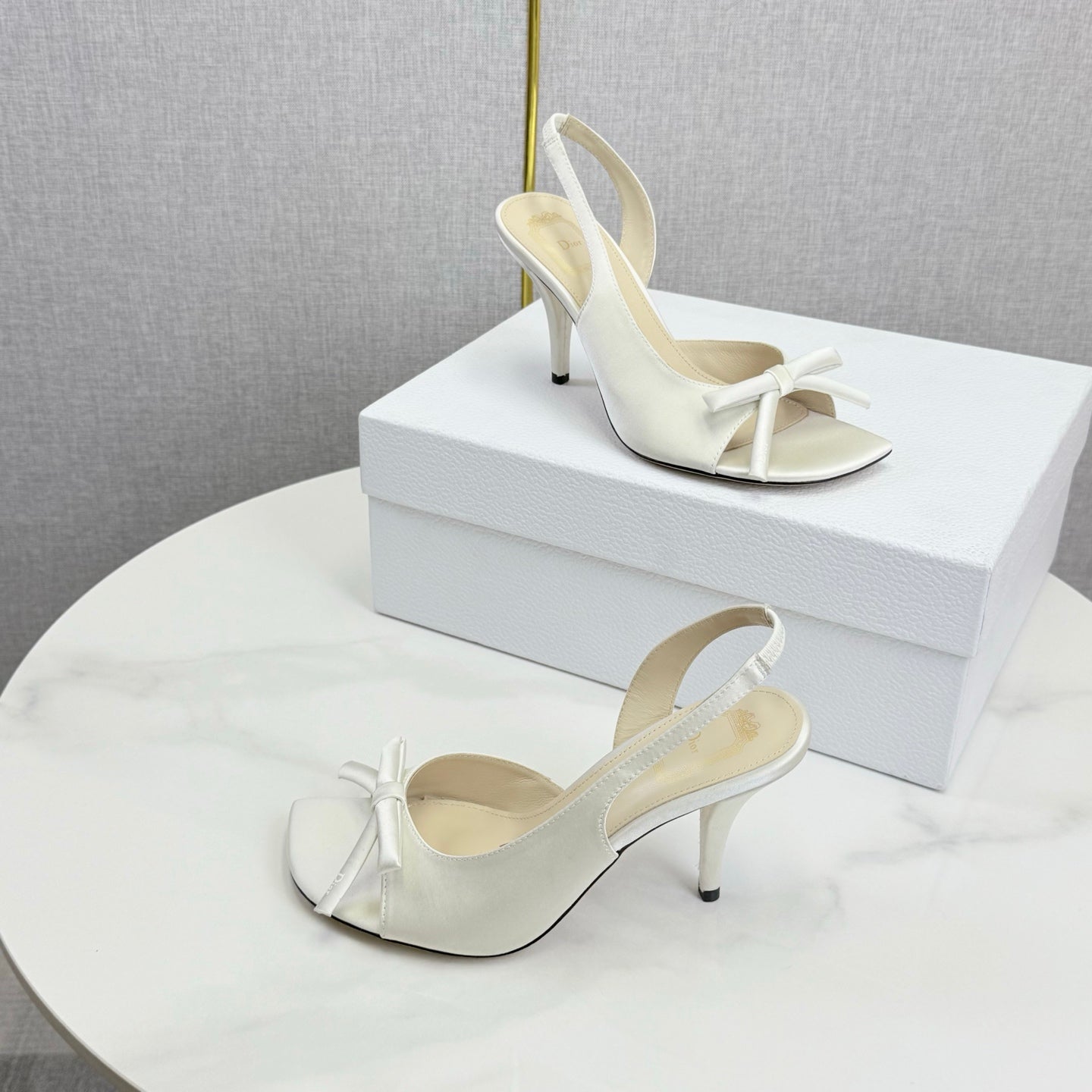 DIOR 26S HIGH-HEEL BACK-STRAP SHOES IN WHITE SATIN