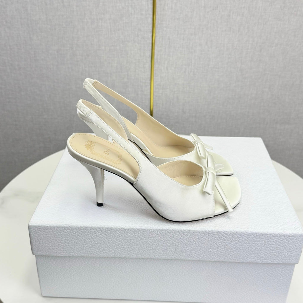 DIOR 26S HIGH-HEEL BACK-STRAP SHOES IN WHITE SATIN
