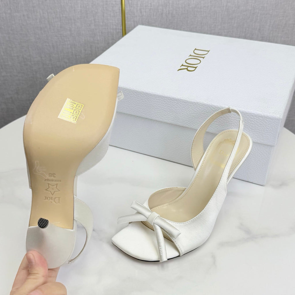 DIOR 26S HIGH-HEEL BACK-STRAP SHOES IN WHITE SATIN
