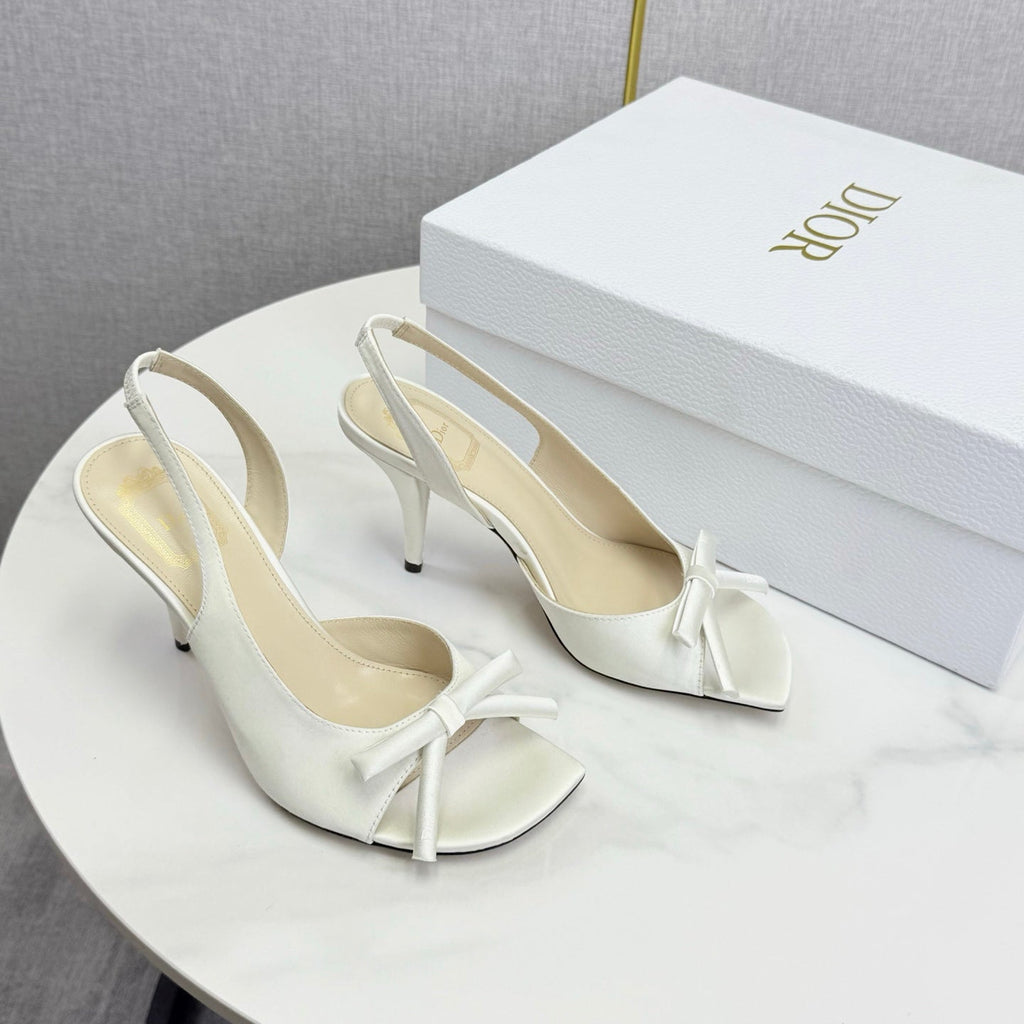 DIOR 26S HIGH-HEEL BACK-STRAP SHOES IN WHITE SATIN
