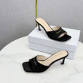 DIOR 26S HIGH-HEELED MULES IN BLACK SATIN GOLD HARDWARE