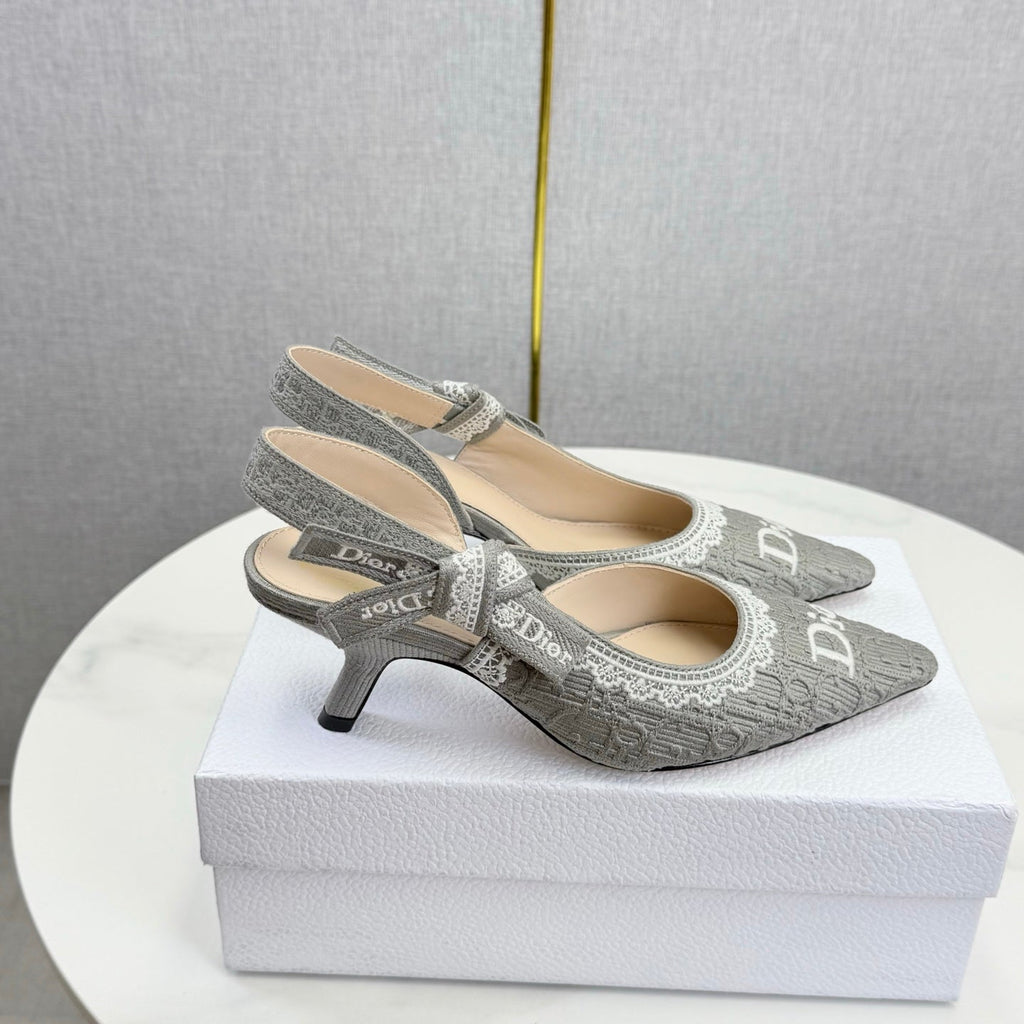 DIOR 26S SLINGBACK PUMPS IN GRAY FABRIC EMBOSSED LOGO