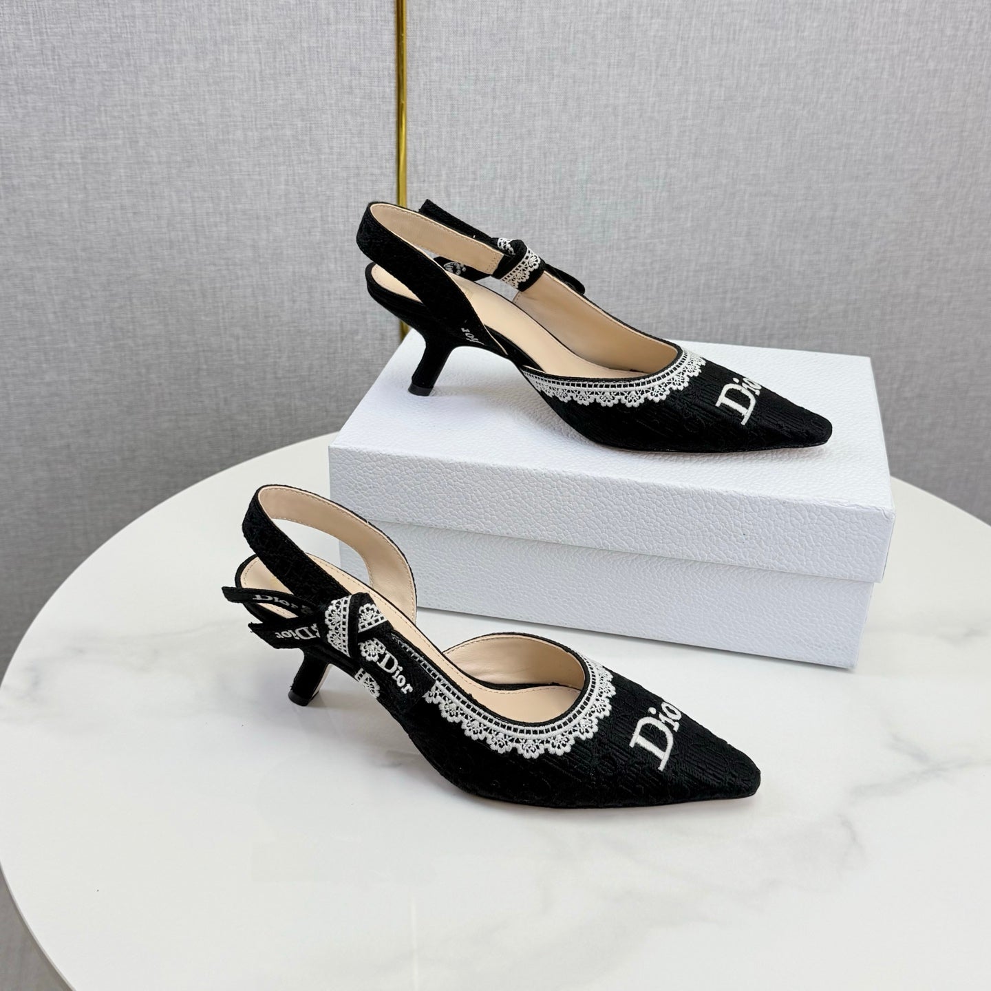 DIOR 26S SLINGBACK PUMPS IN BLACK FABRIC EMBOSSED LOGO