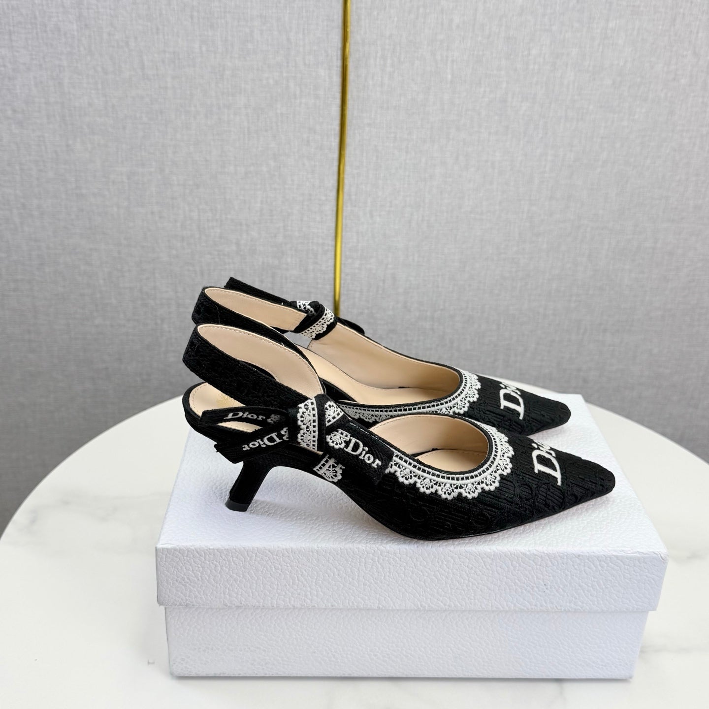 DIOR 26S SLINGBACK PUMPS IN BLACK FABRIC EMBOSSED LOGO