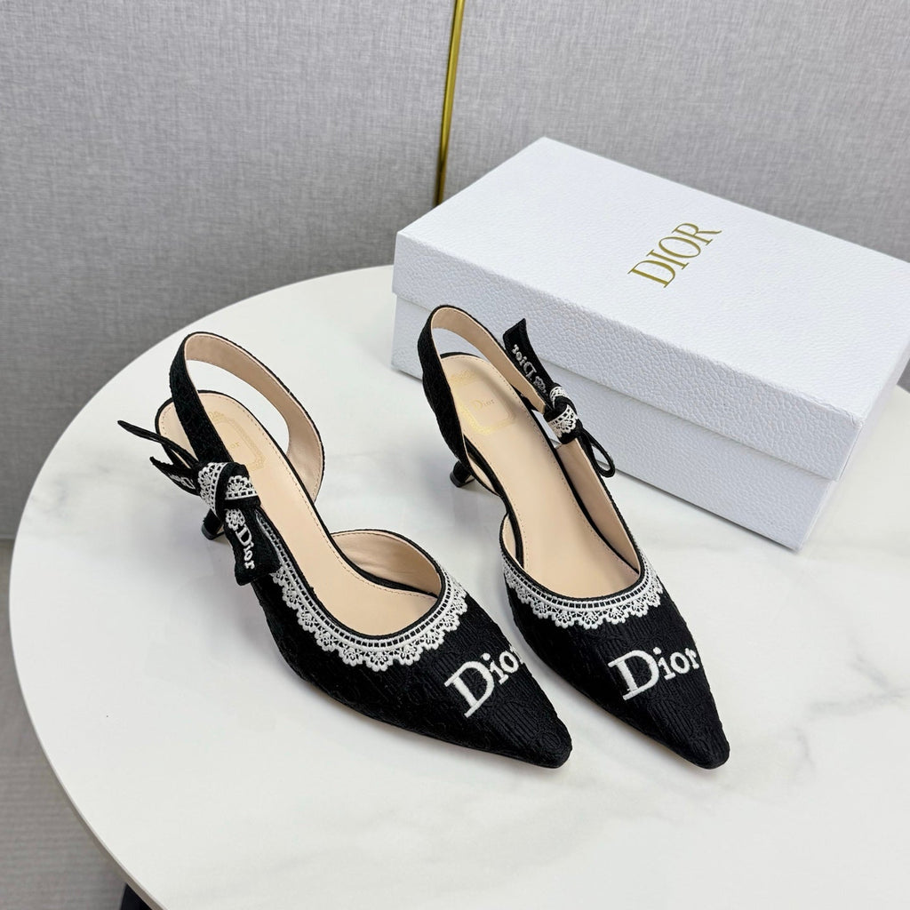 DIOR 26S SLINGBACK PUMPS IN BLACK FABRIC EMBOSSED LOGO
