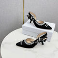 DIOR 26S SLINGBACK PUMPS IN BLACK FABRIC EMBOSSED LOGO
