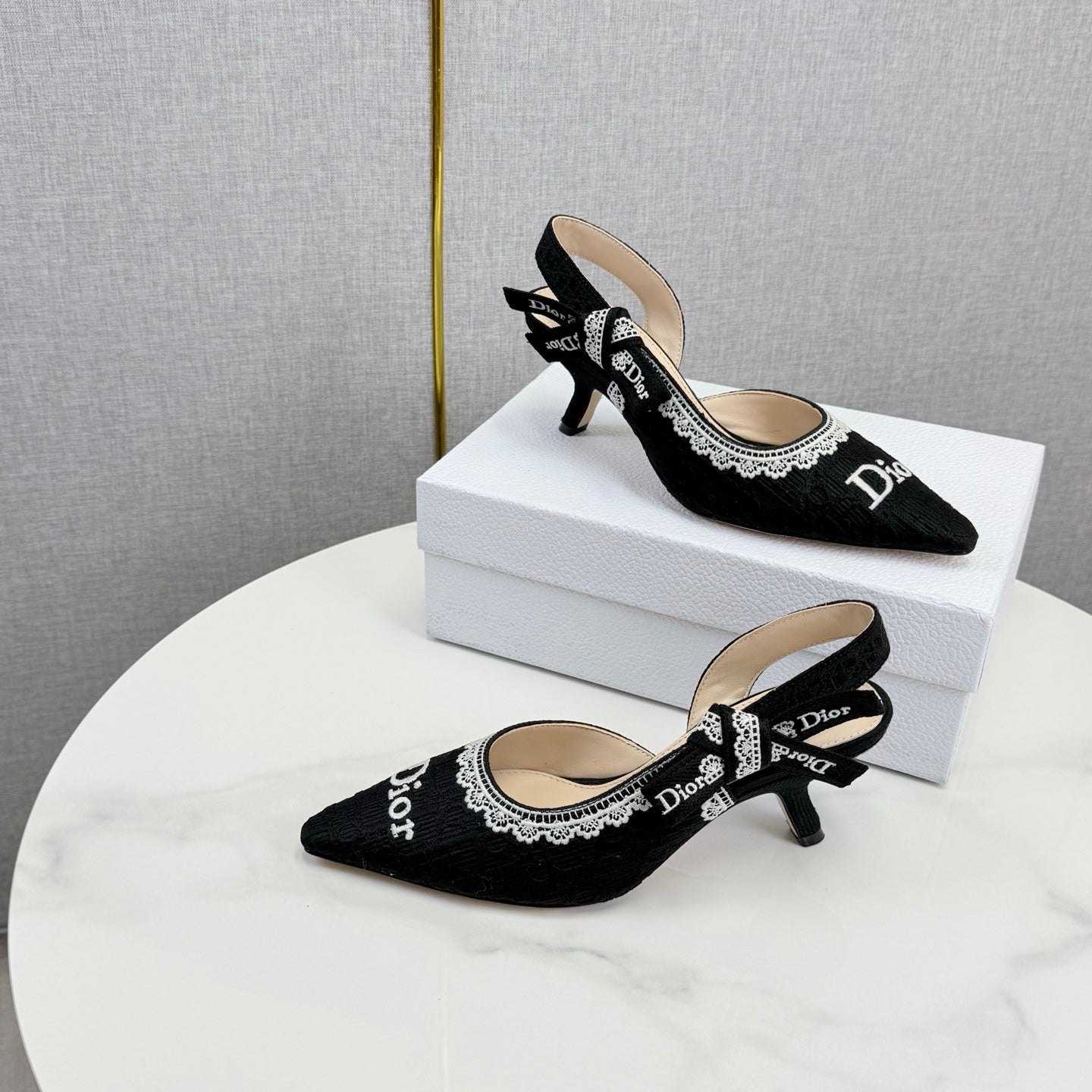 DIOR 26S SLINGBACK PUMPS IN BLACK FABRIC EMBOSSED LOGO