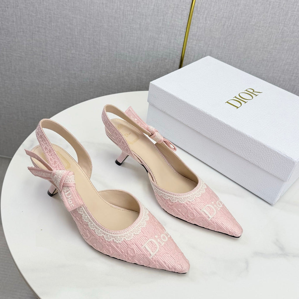 DIOR 26S SLINGBACK PUMPS IN PINK FABRIC EMBOSSED LOGO