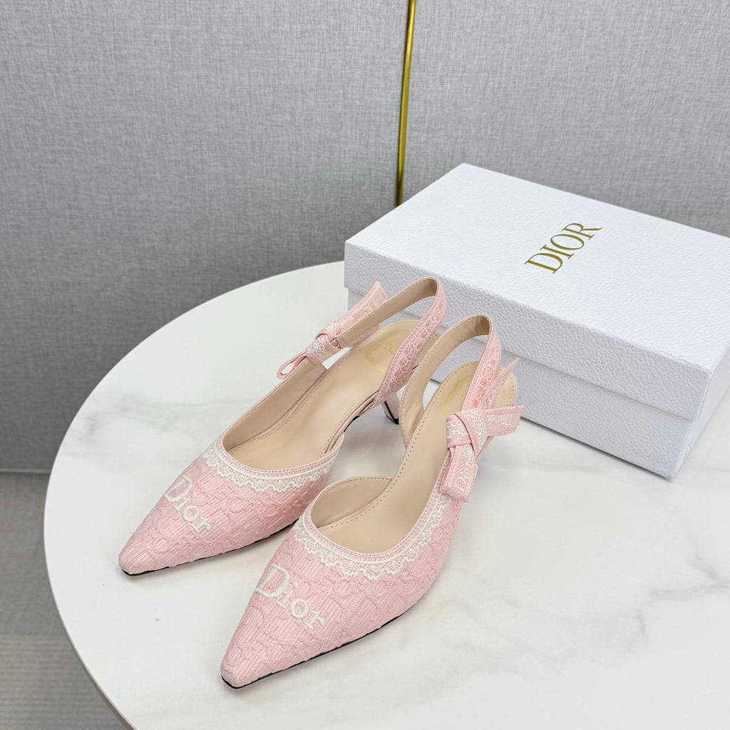 DIOR 26S SLINGBACK PUMPS IN PINK FABRIC EMBOSSED LOGO