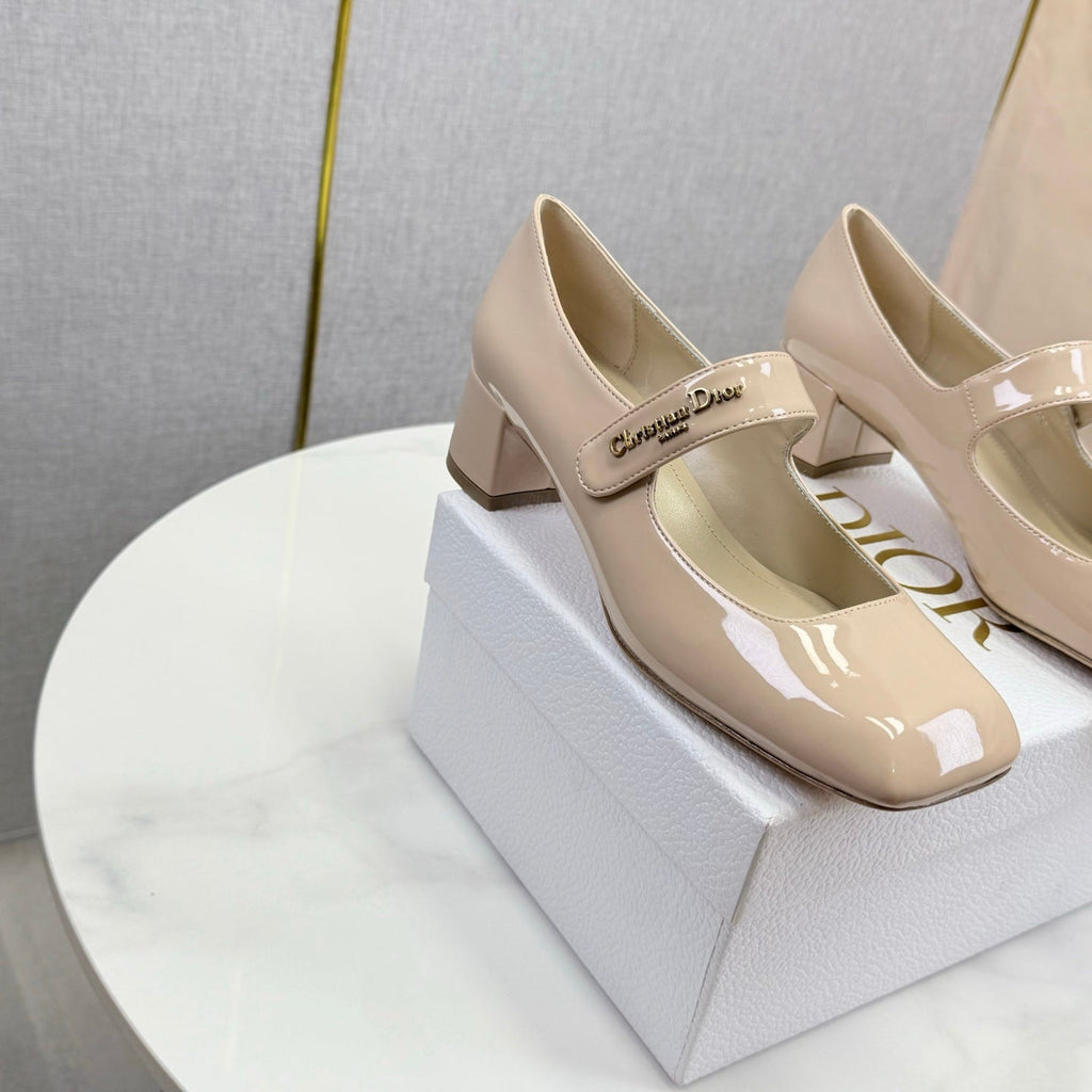 DIOR 26S MARY JANE HIGH HEELS 40MM IN NUDE PATENT CALFSKIN GOLD HARDWARE
