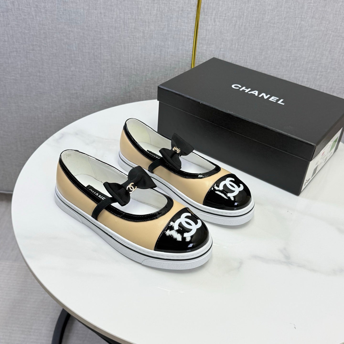 CHANEL 26S MARY JANE SNEAKERS IN BEIGE CALFSKIN