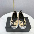 CHANEL 26S CC LOGO SLIP-ON SNEAKERS IN BEIGE CALFSKIN