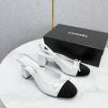 CHANEL 26S SLINGBACK HEELS 45 MM IN WHITE LAMBSKIN AND BLACK FABRIC