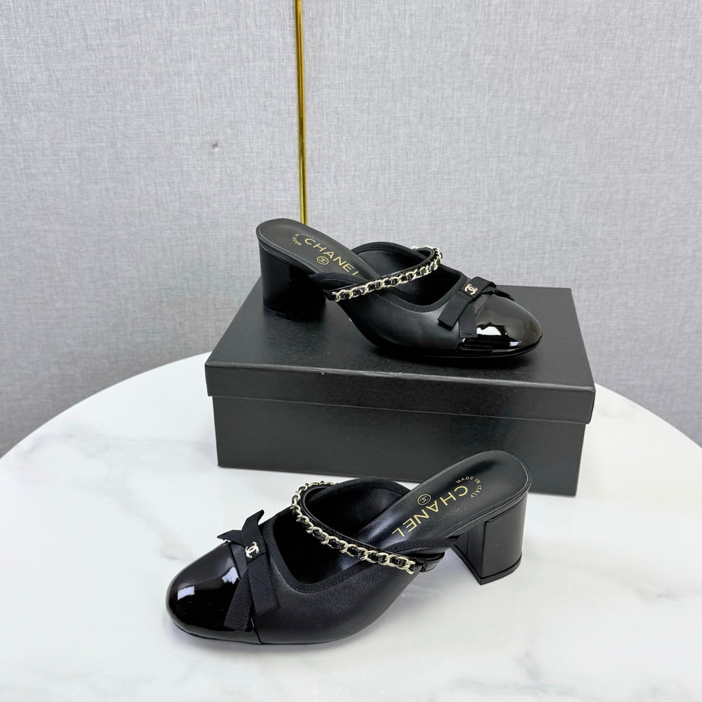 CHANEL 26S HIGH HEEL MULES 45 MM IN BLACK LAMBSKIN