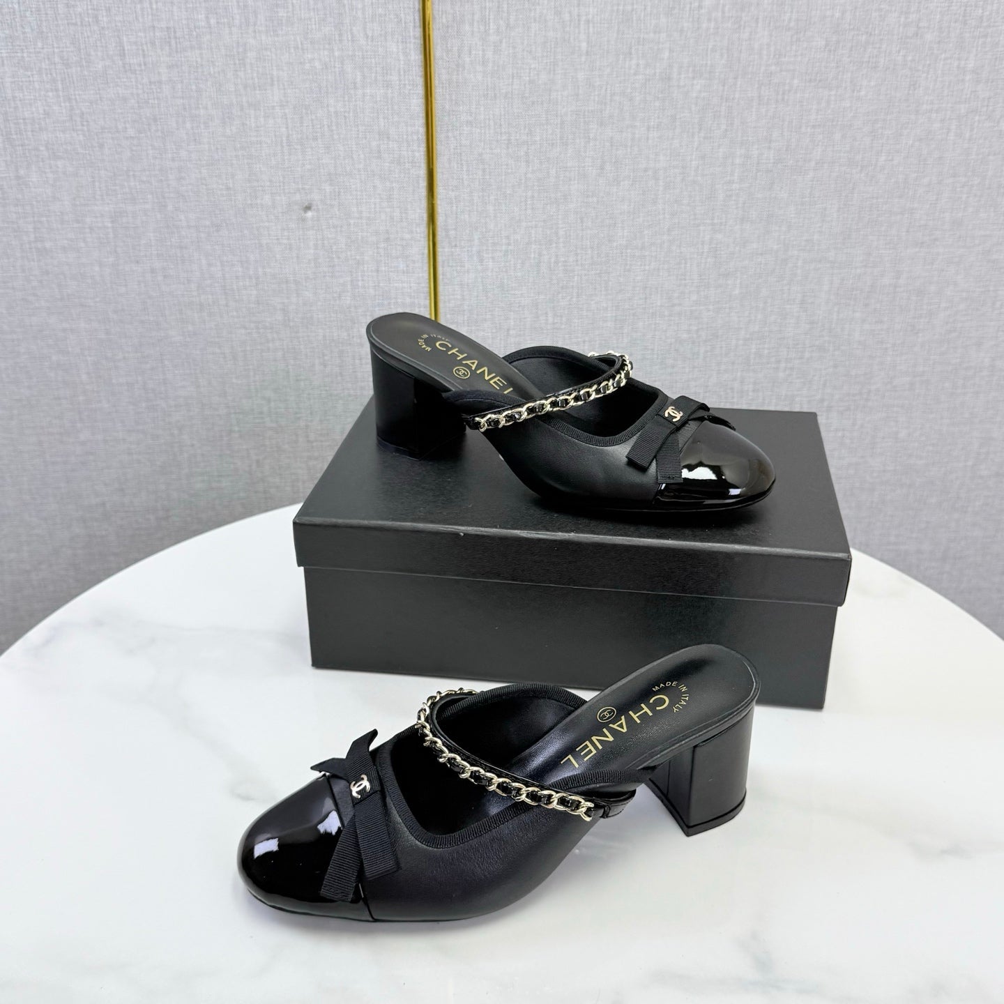 CHANEL 26S HIGH HEEL MULES 45 MM IN BLACK LAMBSKIN