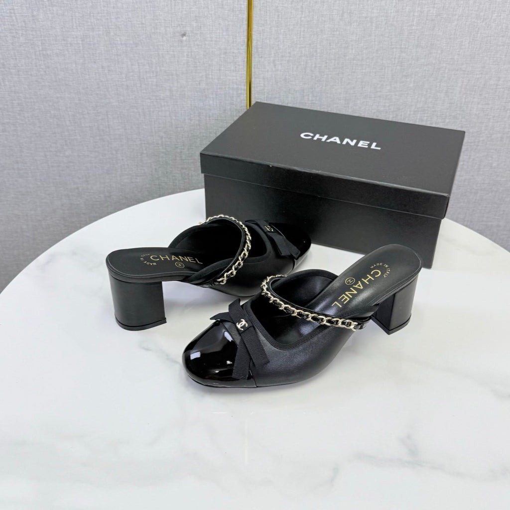 CHANEL 26S HIGH HEEL MULES 45 MM IN BLACK LAMBSKIN