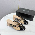 CHANEL 26S HIGH HEEL MULES 45 MM IN BEIGE AND BLACK LAMBSKIN